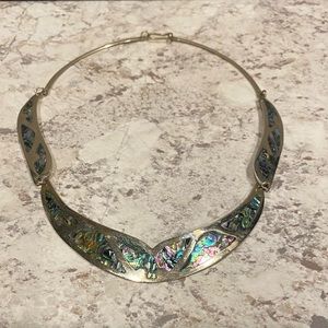 Vintage Silver Abalone Inlay Collar Necklace